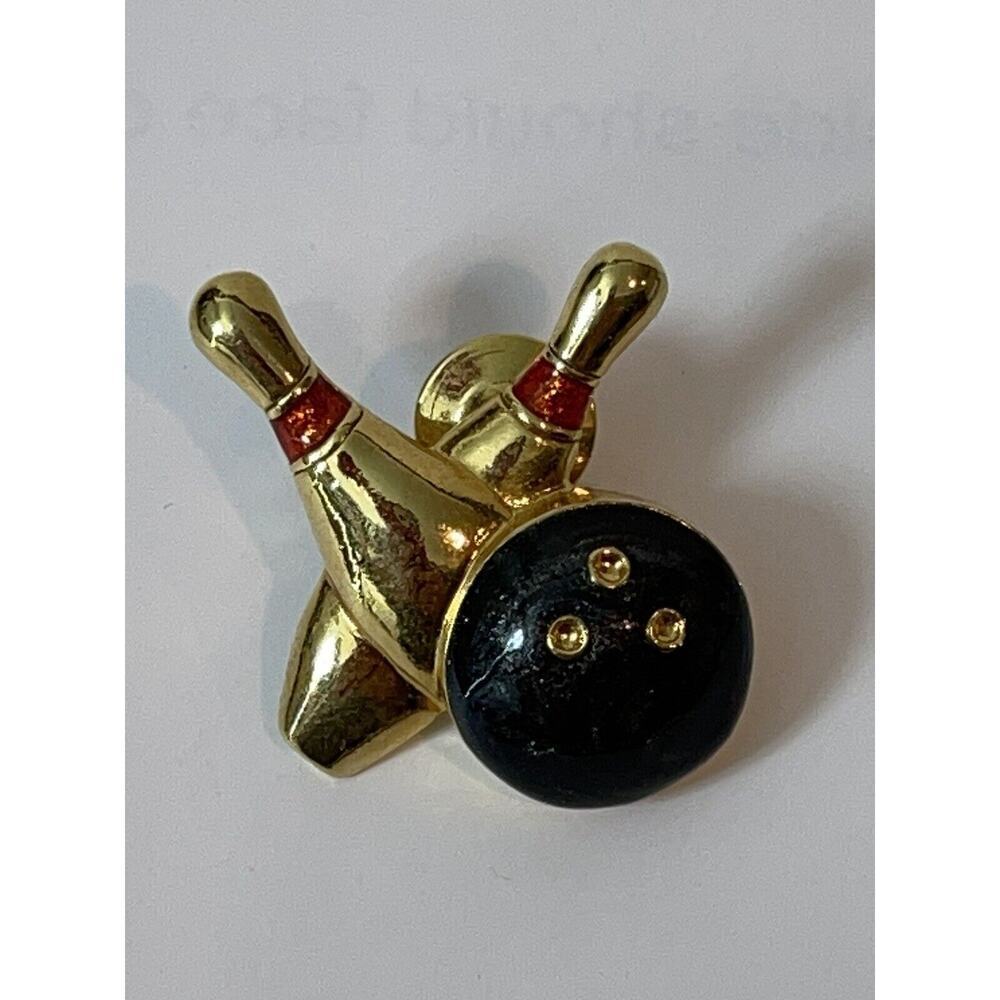 Vintage Avon Gold-Tone Bowling Tac Pin w/ Ball Signed 1” Inch